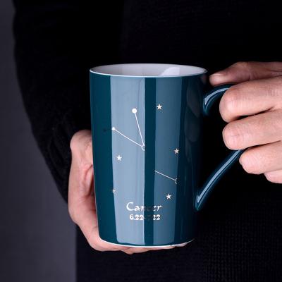 China Viable 12 Constellations Coffee Mug Ceramic Lid Set Gift Box Porcelain Horoscope Mug for sale