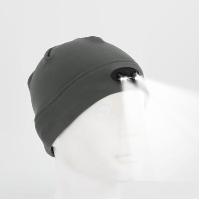 China Autumn And Winter Gray COMMON Outdoor LED Beanie Hat With LED Light For Camping Running And Fishing for sale