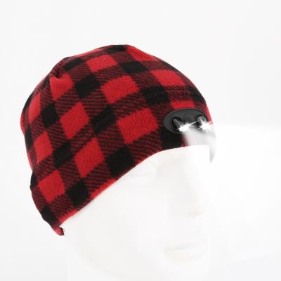 China COMMON Wholesale POWER CAP Fall and Winter Fitted Plaid LED Light Beanie Cap Hat for sale