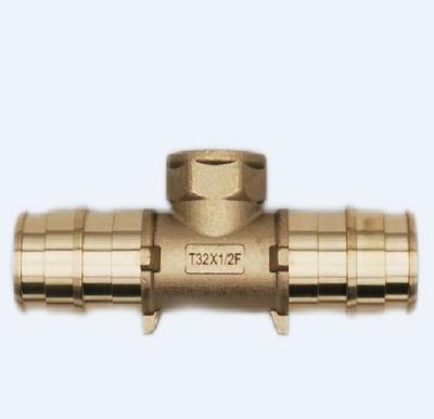 China PEX Pipe Lines Connect Brass Expansion Fitting Quick Connect Brass Female Center Thread Tee Fitting For Pex Pipes for sale