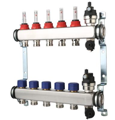 China Heater Parts Hot Sale Stainless Steel Floor Heating Water Mixing Manifold With Flow Meter for sale