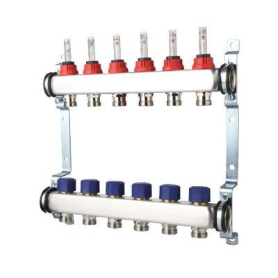 China Modern Stainless Steel Underfloor Heating Manifold With 2-13 Port Eurocone Flow Meter Floor Heating Manifolds for sale