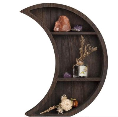 China Minimalist Rustic Shelf Display Wall Mounted Floating Moon Beams Solid Wood Decor For Crystals Essential Oils Living Room for sale