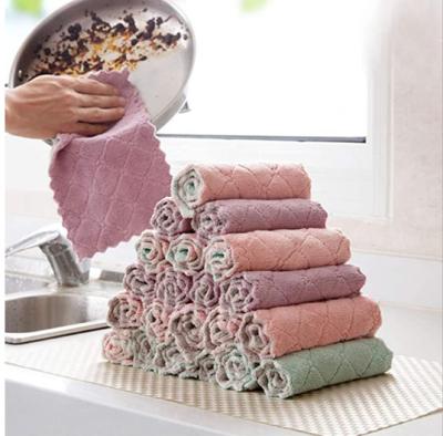 China 20 Sets Disposable Kitchen Dish High Grade Cloth , Super Soft Super Absorbent Coral Fleece Dish Towel Quick-Drying for sale