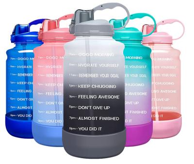 China Large 1 Gallon Viable 128 oz Time Marker Motivational Water Bottle with Straw Protective Silicone Boot, BPA Free Anti-Slip Leakproof for sale