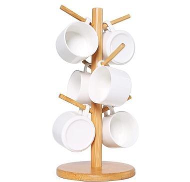 China Sustainable Cup Holder, Countertop Cup Tree, Bamboo Cup Holder Tea Cup Organizer Coffee Bar Accessory Kitchen Organizer for sale