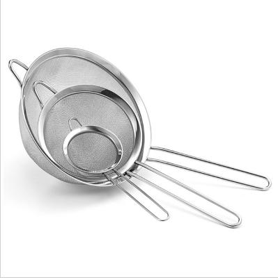 China Sustainable Set of 3 Fine Mesh Stainless Steel Strainers Colander Strainers with Long Handle for Kitchen Food for sale