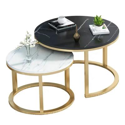 China Living room gold round coffee table combined luxury coffee table for sale