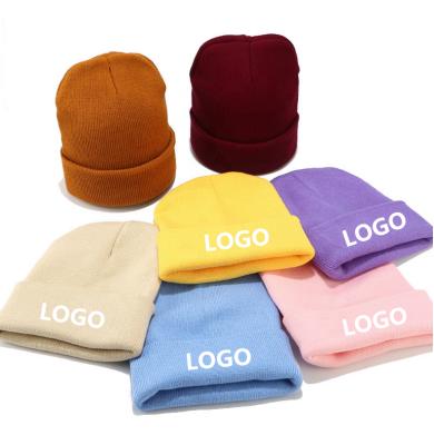 China COMMON Plain Color Solid Color Acrylic Beanie Hat Basic Warm Winter Knit Hat With Custom Logo for sale