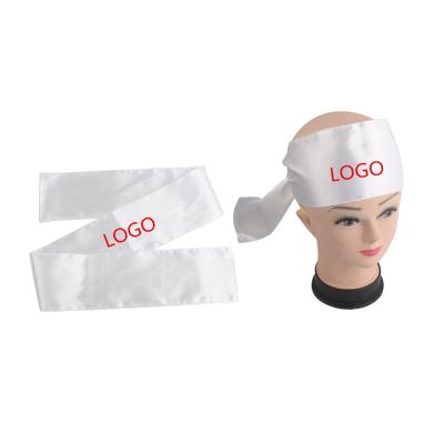 China Sublimation Printing Silk Customized Logo On Hair Wraps Head Band Edge Wrap Satin Silk Scarf for sale