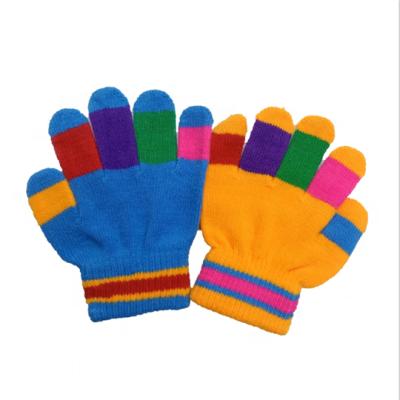 China Promotion Winter Kids Children Rainbow Stripe Striped Warm Acrylic Knit Winter Warm Magic Gloves for sale