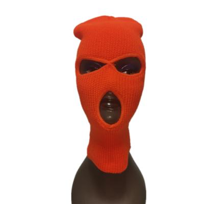 China Custom Knitted Orange Neon Hat COMMON Ski Mask Balaclava Face Mask Balaclava 3 Hole Embroidery Balaclava for sale