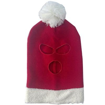 China COMMON Fashion Knitted Winter Hat Keep Warm Jacquard Christmas Red 3 Hole Full Face Balaclava Winter Waterproof Jacket Ski Mask Hat for sale