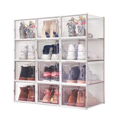 China High Quality Viable Household Logo Stackable Sneaker Acrylic Shoes Box 12 Pcs Set Transparent Custom Shoe Box for sale