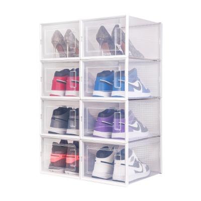 China Custom Stacking Storage Box 8 Pcs Shoe Storage Box Custom Side Open Door OEM Giant Display Sneaker Regular Stacking Shoe Box for sale