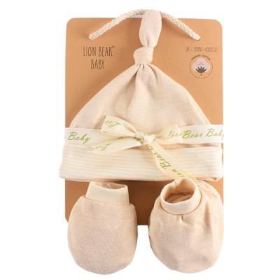 China High quality baby striped 0-3month organic100% cotton warm 3pc set baby socks gloves baby hats for newborn for sale