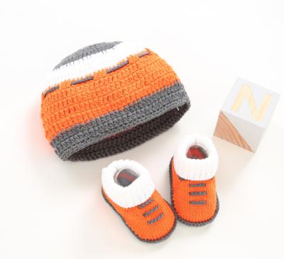 China 2021 Lightweight 100% Handmade Cotton Custom Cuts Knitted Hats And Shoes Set For Kids for sale