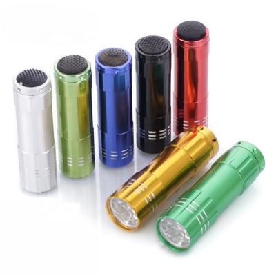 China Emergency 9 LED Mini Aluminum Flashlight Good For Gift Promotion For 3*AAA Battery With Assorted Colors for sale