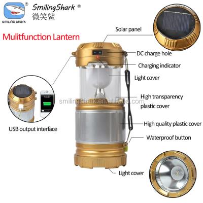 China Smiling Shark Camping 3W Led Flashlight USB Rechargeable Solar ABS Material Camping Lantern for sale