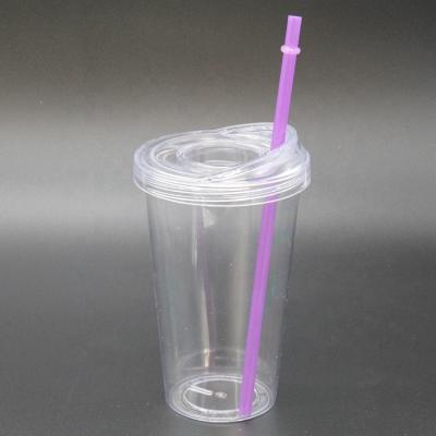 China Sustainable Reusable Custom PS Hard Plastic Drinking Tumblers With Straw for sale