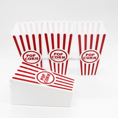 China 32 Ounce Popular Square Red White Striped Logo Impressed Reusable Plastic Popcorn Tub Cup Container for sale