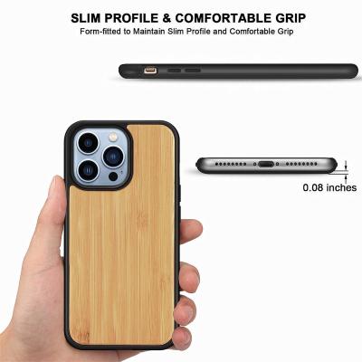 China Shockproof Magnetic Wood Frame Frame Back TPU Business Mobile Phone Shockproof Phone Cover For Iphone 13 Mini Pro Max Wood Phone Case for sale