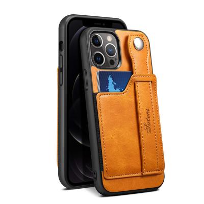 China Luxury Handmade Shockproof PU Phone Case with Card Case Wrist Strap Wallet for Iphone 13 pro max protect cover iphone 12 mini series for sale