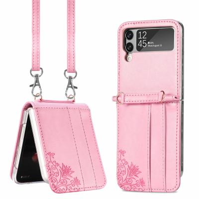 China Shockproof Cross - Body Luxury Leather Cell Phone Case With Wallet Card Slot For Samsung Galaxy z Flip 3 Phone 5g 3 Case Cute Leather Bag for sale