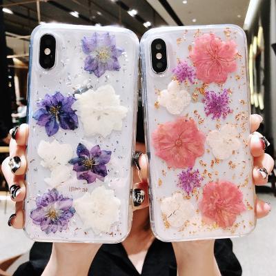 China Real Flower Shockproof TPU Cell Phone Cover Soft Transparent Shockproof Case for iPhone 12 13 pro max as gift for woman ins style for sale