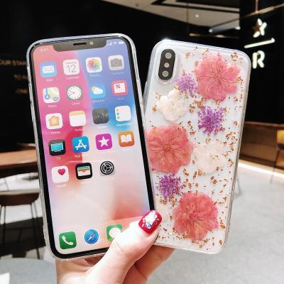 China Real Dry Epoxy Style Flower Gold and Silver Aluminum TPU Soft Case Full Covered Rich Flower Transparent Cell Phone Bag for sale