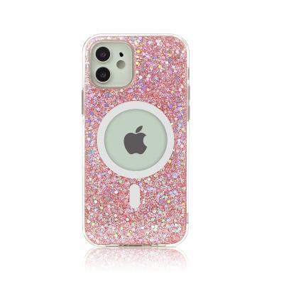 China Safe Magnetic Shockproof Glitter Magnetic Phone Case Protect Cover for iphone 11 pro 13 max mini case with unique design for your cellphone for sale