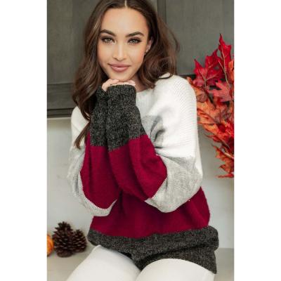 China Anti-wrinkle Women's Winter Round Neck Knitted Solid Color Block Loose Sweater Casual Long Sleeves Sweater Tops for sale