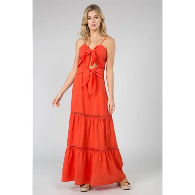 China Washable Ribbon Tie Front Maxi Dress for sale