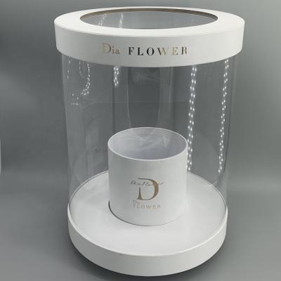 China Recycled Materials PVC Flower Boxes With Custom Logo Printed Round Flower Rose Box for sale