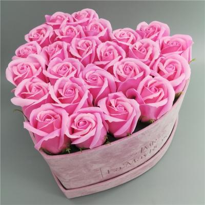 China High Quality Gift Heart Shape Flower Box , Custom Pink Heart Velvet Boxes Preserved Rose Box for sale