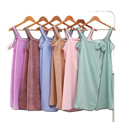 China Other New Design Girls High-density Coral Fiber Ultra-thin Soft Off-the-Shoulder Soft Fiber Bath Towel Wearable Dress for sale