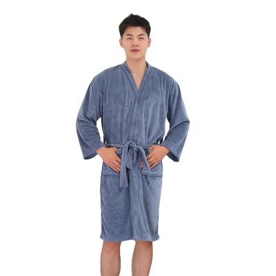 China Wholesale lansca woolen winter coral thermal men's plaid pajamas male home wear QUICK DRY men's long robe for sale