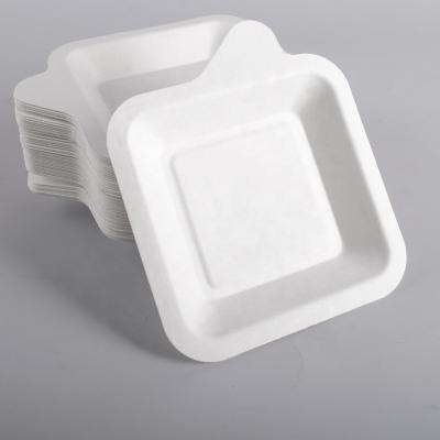 China Disposable Compostable Biodegradable Sugar Cane Tableware Bagasse Paper Pulp Square Dish for sale