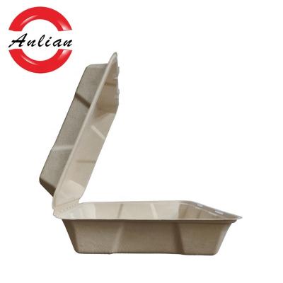 China Sugar Cane Bagasse Lock Box Food Clamshell Packaging Disposable Biodegradable Food Container for sale