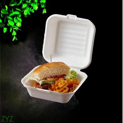 China Disposable Biodegradable Clamshell Food Container Bagasse Burger Clamshell for sale