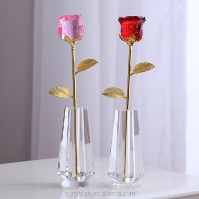 China Europe Crystal Rose Immortal Flowers With Vase Gift Box Birthday Valentine Gift for sale