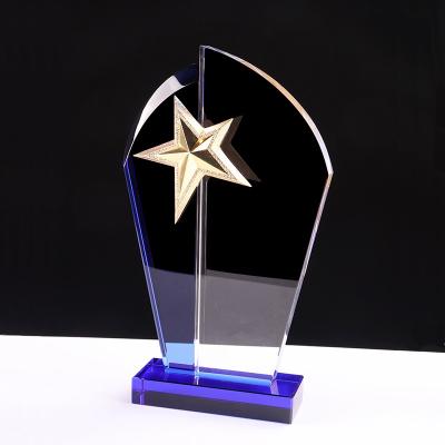 China Cheap Europe Souvenir And Business Metal Crystal Glass Trophy And Award Gift Plated Star for sale