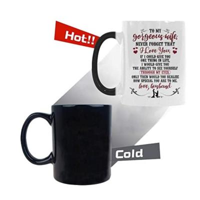 China Disposable Drop Shipping Photo Mug Creative Magical Heat Sensitive Ceramic Color Changing DIY Coffee Mugs Milk Mug For Wife for sale