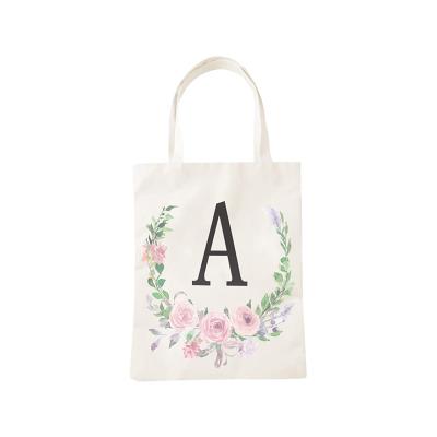 China Large Simple Folding A-Z Letters Print Sublimation Cotton Canvas Shopping Bags Blank Tote Bags For Women Ladies for sale