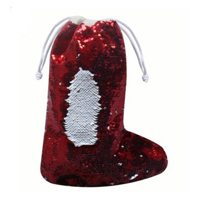 China Reversible Sequin Xmas Bag Gift Decoration Home Christmas Blank Sublimation Stocking Reversible Socks for sale