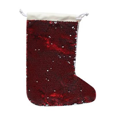 China 1 Blank Sublimation Christmas Decoration DIY Print Glitter Christmas Stocking Red White Magic Canvas Sock for sale