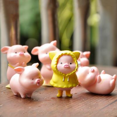 China Kawaii Artificial Pig Family Set Animal Cartoon Miniatures Micro Landscape Ornament Mini Greenhouse Piggy Decor DIY Figurines for sale