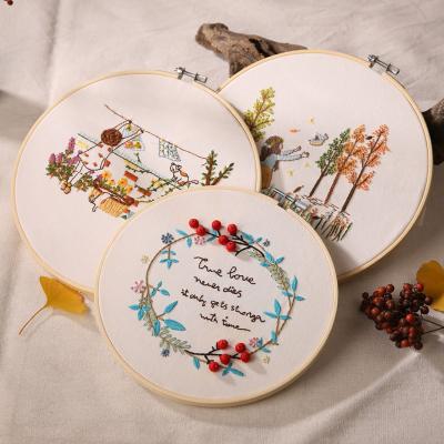 China Europe 3D Embroidery DIY Cross Stitch Kits Cartoon Flower Patterns Sewing Set With Embroidery Hoop Handmade Arts Crafts Sewing Gift for sale