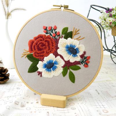 China Europe Chinese DIY Embroidery Kit With Hoop,Flowers Pattern,Needlework Cross Stitch,Handmade Sewing Wall Art Home Craft Decoration for sale