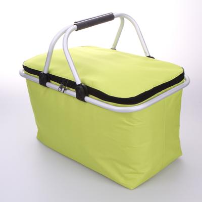 China Waterproof collapsible tote reinforced fabric shopping bag for hot or cold food delivery with double metal handle cooler bag for sale